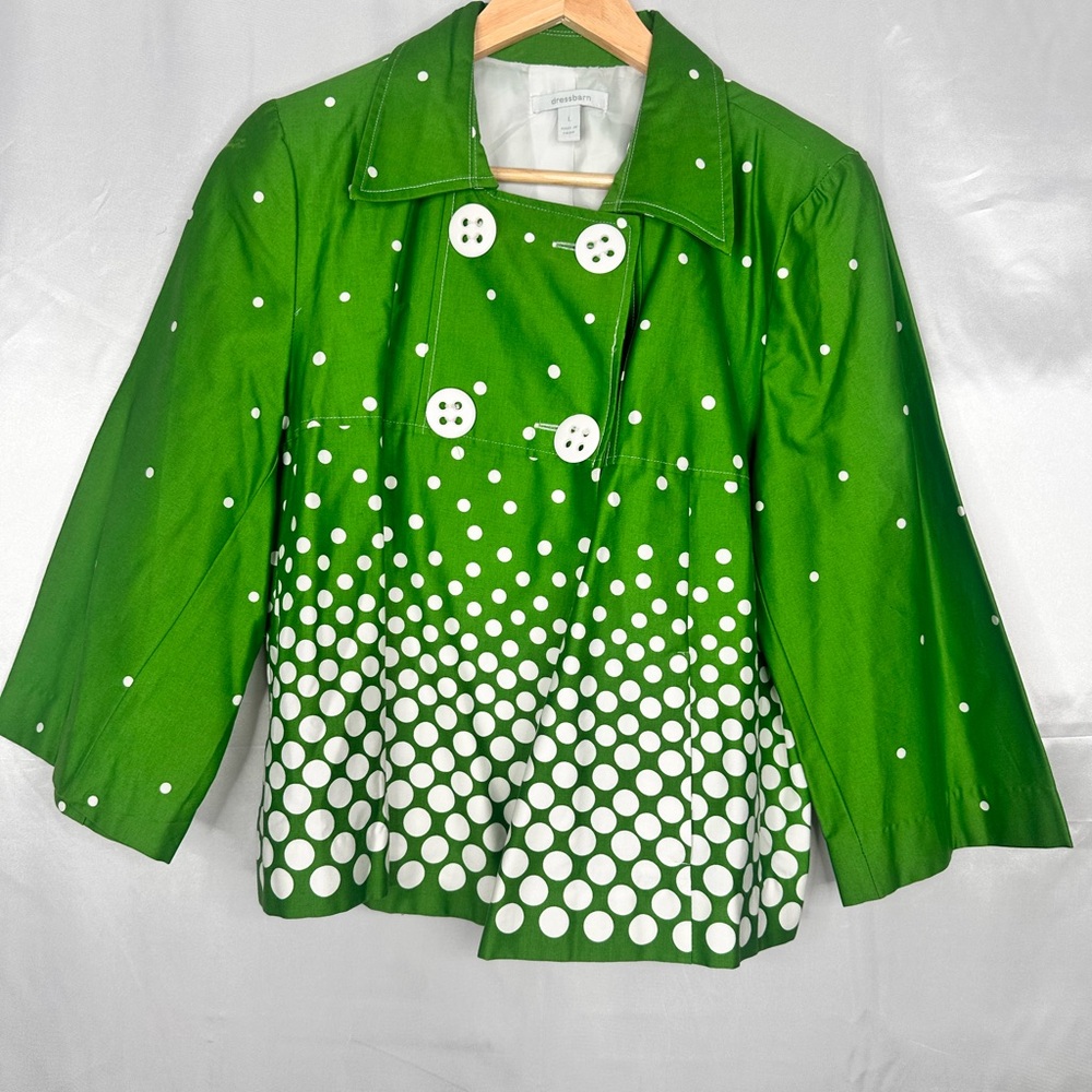 Dressbarn Vibrant Green Polka Dot Crop Coat Size L - Picture 1 of 11